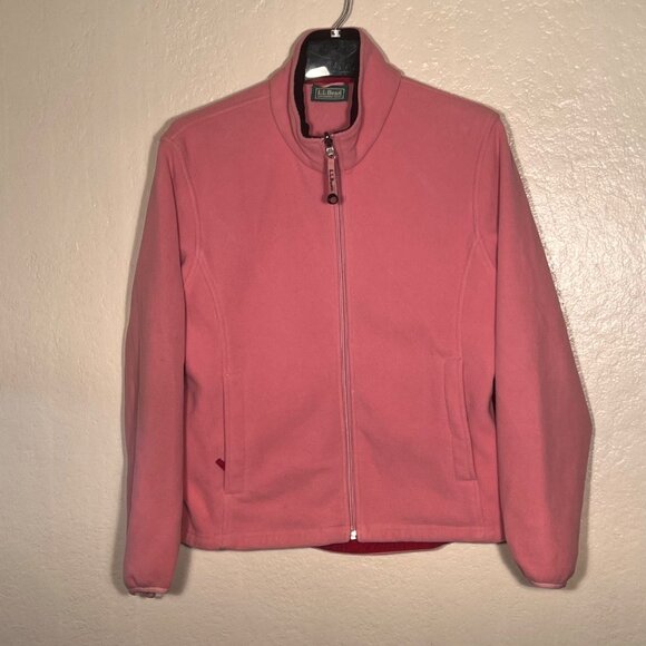 L.L.Bean M Red Pink Hooded Nylon Jacket Detachable Fleece Liner Water-Resistant - Picture 4 of 16